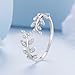 VOROCO Leaf 925 Sterling Silver Ring Adjustable Fashion Sparkling Cubic Zirconia Stackable Ring for Women Jewelry (silver)