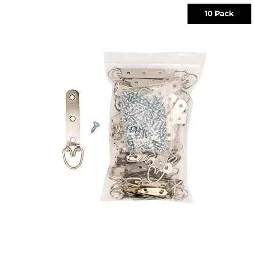 Image of 3-3 /4 inch x 1 inch Zinc-Plated Heavy Duty D Ring Picture Hanger - Pack of 10 with Screws for Picture Frames & Mirrors