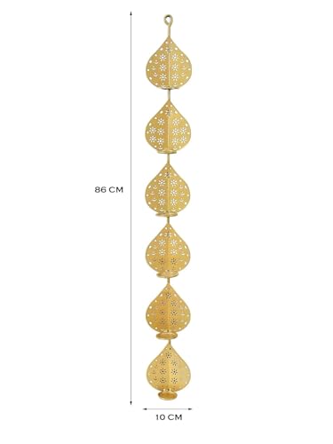 Image of METSY Stylish Metal Cutting Edge Candle Light Holder Leaf in Rectangular Shape | Metal Art | Home Decor Items (Golden Triangular) (Golden Liner)
