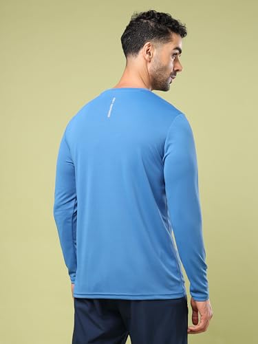 Image of TECHNOSPORT Men Polyester Self Design Chest Print Slim Fit Long Sleeve T-Shirt for Gym, Workout and Regular Use with SPF50+