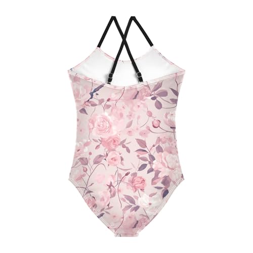 A Pattern of Flowers in Pink Kids Girls 1-Piece Swimsuit Beach Swimming Suits Adjustable Strap Quick Dry2