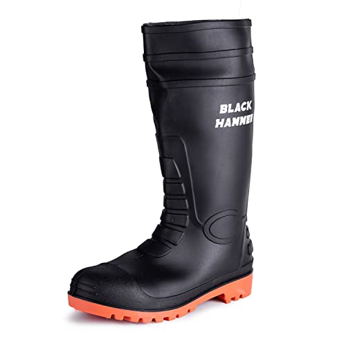 Black Hammer Mens Waterproof Steel Toe Cap Wellies with Steel Midsole Wellington Boots S5 SRC 9988