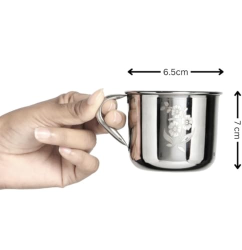 Image of Tea & Coffee Cup | Set of 6 | Premium Single Wall | Silver Mirror Finish | Break Resistant | Durable | Gifting Item | 140ml