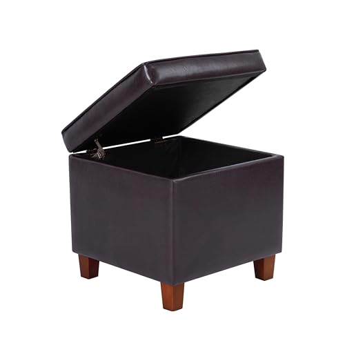 Image of HomePop Leatherette Tufted Square Storage Ottoman with Hinged Lid, Brown Small