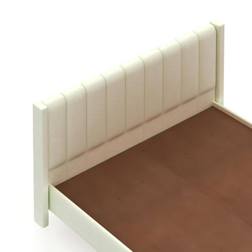 Image of Ganpati Arts Solid Sheesham Wood Emperor Upholstered King Size Bed Without Storage | Wooden Double Bed Palang Furniture for Bedroom, Living Room, Home and Hotel (Off White)