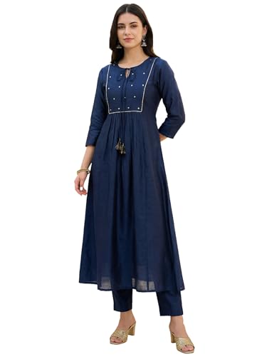 Image of INDO ERA Women's Liva Solid A-Line Kurta & Pant Set