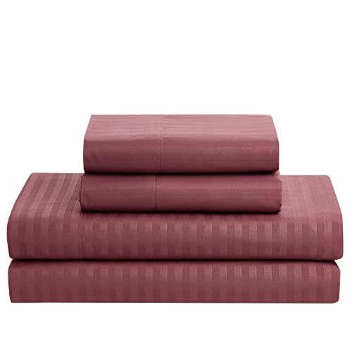 Image of Sweet Home Collection 8 Piece Bed In A Bag with Dobby Stripe Comforter, Sheet Set, Bed Skirt, and Sham Set - Queen - Burgundy