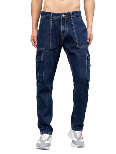 Image of STUDIO NEXX Men's Loose Fit Cargo Jeans | Non Stretchable | Cargo Denim for Men | Loose fit Cargos | Utility Pockets