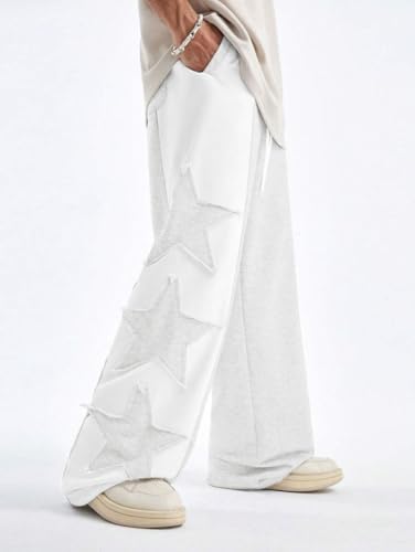 ZAFUL Men's Casual Straight Sweatpants Color Block Stars Pattern Joggers Long Wide Leg Baggy Sweat Pants3