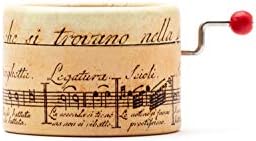 Music Box decorated with music writting with the song La vie en Rose in a hand cranked mechanisms