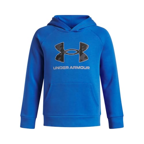 Under Armour Boys' Rival Fleece Big Logo Print Fill Hoodie, (402) Blue Atlantis / / White, Large