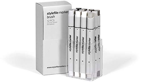 Stylefile Brush Marker, set van 12, grijs, niet van toepassing