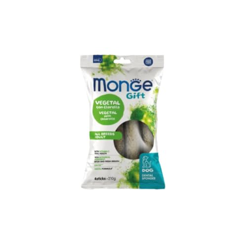 Monge Snack Cane Gift, snack per cani di tutte le taglie, gusto Clorella e Menta, senza cereali, favorisce il mantenimento del peso | 3 confezioni da 210 grammi l’una.