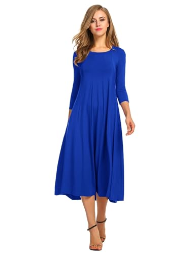 Image of HOTOUCH Women's 3 /4 Sleeve A-line and Flare Midi Long Dress
