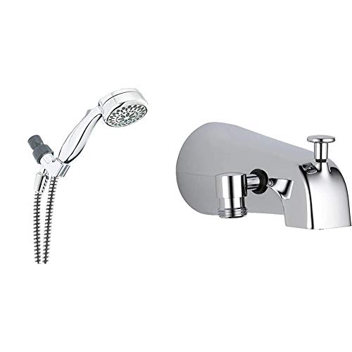 Delta Faucet 7-Spray Touch-Clean Hand Held Shower Head with Hose, Chrome 75700 & U1072-PK Diverter Tub Spout, Chrome