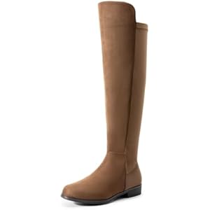 DREAM PAIRS Women's Knee-High Boots Comfortable Flat Low Heel Round Toe Stretchy Suede Slouch Boots with Side Zipper 7 Brown-suede