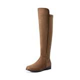 DREAM PAIRS Women's Knee-High Boots Comfortable Flat Low Heel Round Toe Stretchy Suede Slouch Boots with Side Zipper,Size 7.5,Brown-Suede,SDKB2404W