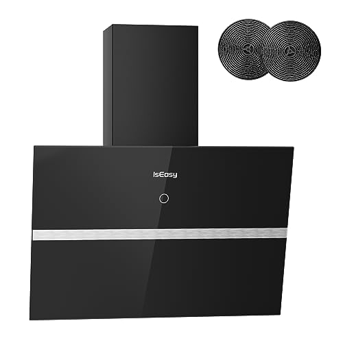 Dunstabzugshaube 60 cm, IsEasy Umluft Dunstabzugshaube mit 578 m³/h Starke Saugleistung, 4 Einstellstufen, Abluftmodus, 1–9min Verzögerungs-Ausschaltfunktion, Min 58 dB, Schwarz, Effizienz A++