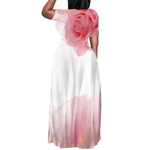 Image of PinkPatty Women's Plus Size Maxi Dresses Short Sleeve Sundress Summer T-Shirt Beach Long Dress with Pockets