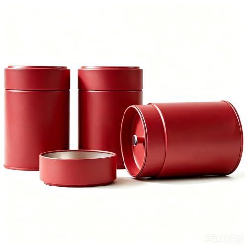Image of 3-Pack Tea Tin Canister with Airtight Double Lids, 14 Fl Oz Tin Can Box and Round Kitchen Canisters for Loose Tea, Coffee, Candy, Herbs and Matcha Powder (Red, 2.95 * 4.25'')