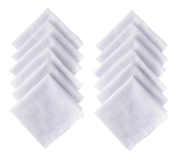 Protokart Combed Cotton Premium Collection Handkerchiefs Hanky For Men, White with White Strip XXL, Pack of 12 (46 x 46 inch)