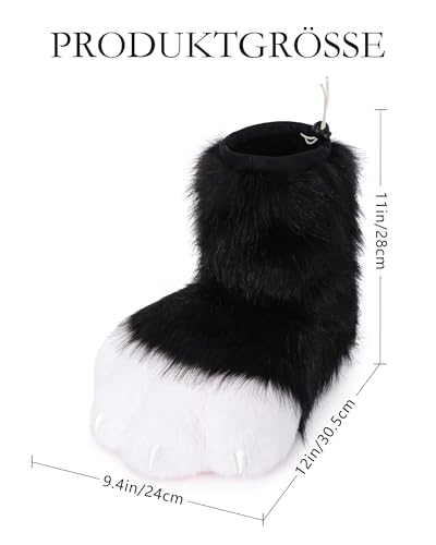 ZFKJERS Cosplay Tierkatze Kunststoffkrallen für Fursuit Füße Pfotenschuhe Pelzige Pfotenpantoffeln Erwachsene Kostüm Zubehör Set (Schwarz-Weiß)