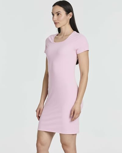 Image of Real Essentials 3 Pack: Women's Ribbed Mini Dress - Short Sleeve T-Shirt Dress Slim Fit Casual Summer Dress