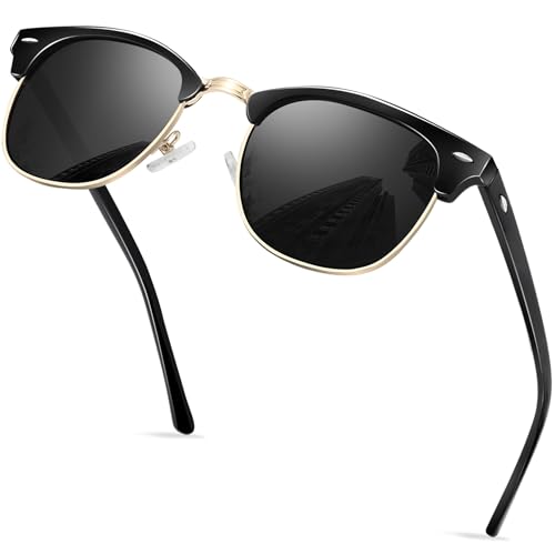 KANASTAL Polarized Horn Rimmed Sunglasses for Men and Women, Classic Half Frame Sun Glasses, Semi Rimless Shades for Womens 100% UV400 Protection Driving