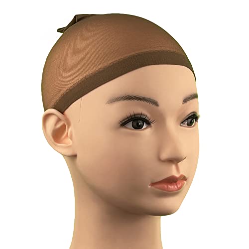 ManeChic Wig Cap (2 Pack, MEDIUM BROWN) Soft and Breathable Nylon Wig Cap with Elastic Band, Essential Wig Accessories for Women – Comes in 5 Colors