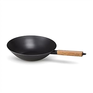 Alva Forest 12″ Nonstick Carbon Steel Wok Pan Skillet, PFAS Free, Nontoxic Pre-Seasoned Frying Pan for Searing & Cooking, Omelet Pan, Induction Cookware with Stay-Cool Handle
