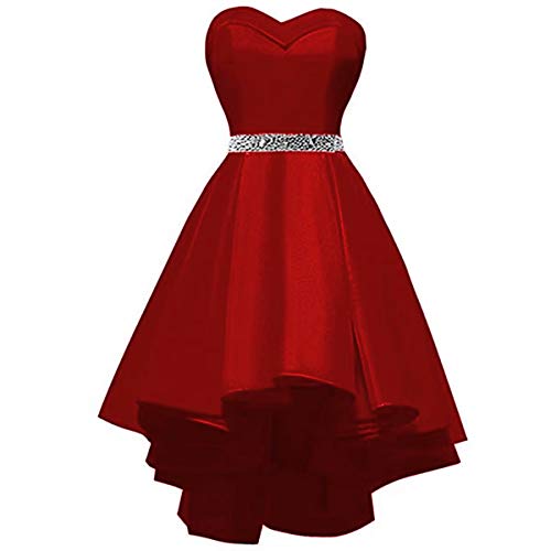 DingDingMail Prom Dress High Low Sweetheart Homecoming Dresses Satin Ball Gown Graduation Gowns Cocktail Dresses Red