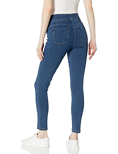 SLIM-SATION Women's Wide Elastic Pull On Solid Denim Crop Jegging with Faux Front Pockets, Medium Indigo, X-Large2