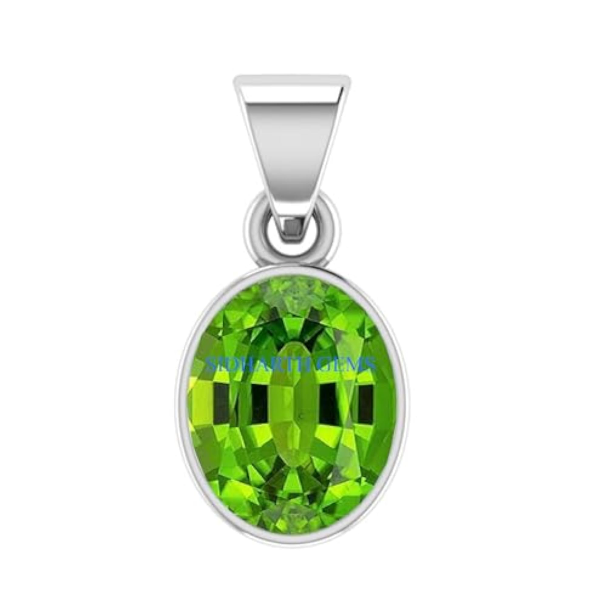 Certified Natural Peridot Stone Silver Plated Pendant