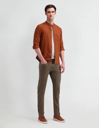 Image of Men's Light-Brown Solid Mid Rise Dark Button Stretchable Cotton 1050 Men's Jeans (UDJEN1290 Light-Brown 30)