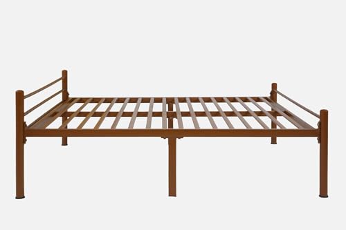 Image of Nivo Metal Queen Size Bed Without Storage | Sturdy Powder Coated Platform Bed Queen Size Cot for Bedroom Living Room|BrownWrought Iron Double Bed with Headboard & Footboard (75x60)