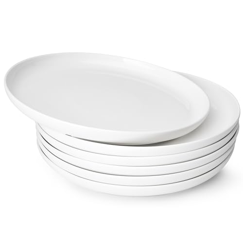 Sweese Porcelain Dinner Plates Set of 6, 10 Inch Lightweight Round Dish Set - Dishwasher, Microwave, Oven Safe, Scratch Resistant, Kitchen Serving Dishes - White