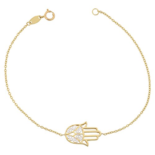 Kooljewelry 14k Two-tone Gold High Polish Filigree Hamsa Bracelet (7.25 inch)