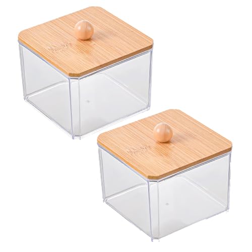 Soporte QTIP de 2 piezas, soporte de algodón de plástico transparente, frascos de boticario a prueba de polvo a prueba de agua con tapas, soporte de algodón de algodón de gran capacidad para alg.