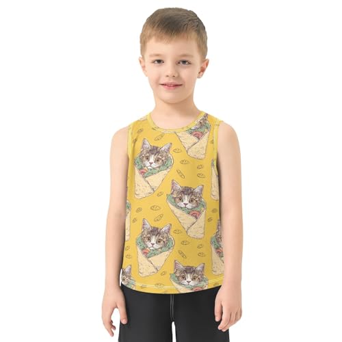 Boys Tank Top Shirts Cartoon Taco Cats Yellow Sleeveless T-Shirts Crew Neck for Kids Clothing Children2