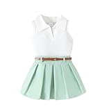 Fernvia Toddler Baby Girl Summer Clothes 1T 2T 3T 4T Ribbed Knit Tops Mini Skirts Set 2Pcs Outfits (B-White Green, 12-18 Months)