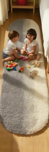 Image of Fluffy Silky Micro Fiber Polyster Carpet /Runner for Bedroom, Study Room, Playing Room, Guest Room ETC. 3x5 feet Feet, (Center Grey and Ivory New)