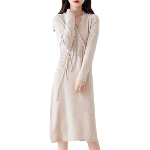 Kiioouu Women's V-Neck Wool Sweater Dress Cover