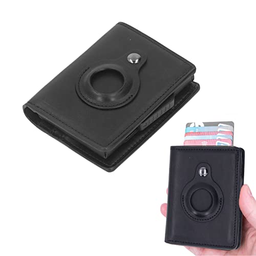 Leather Wallet for Men Women, Wallet Card Bag Aluminum Alloy PU Leather Multifunctional Anti Theft Card Holder for iOS Locator/507 (Color : Black)3