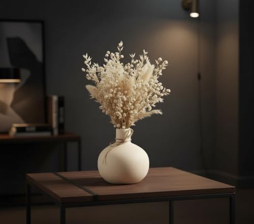 Image of PUREZENTO White 'OVA Bud' Ceramic Vase 4.3 Inches - Pack of 1 | Decorative Vase for Dried Flowers & Pampas Grass | Vases for Modern Home Decor, Living Room, Office Decor Ideas