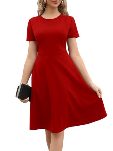 Image of Women's 2026 Fit and Flare Dress Summer Casual Elegant Vintage Floral Printed Work Party A-line Dress with Pockets 162