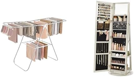 SONGMICS Clothes Drying Rack, 360° Swivel Jewelry Cabinet, ULLR052W01 and UJJC006W01