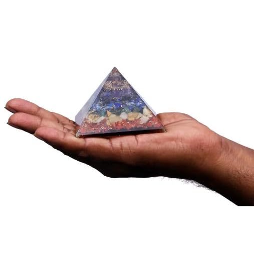 Image of Seven Chakra Orgonite Pyramid fillup with Natural Agate Stone Chips. for Reiki, Crystal Healing, Fangshui, Meditation, Gifting and Home Decor.(7 Chakra Orgonite, 2 inchin)