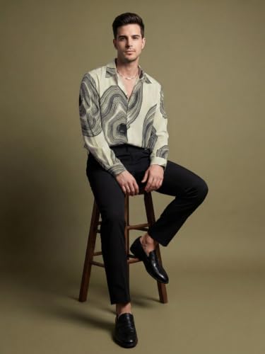 Image of GRECIILOOKS Men's Poly Blend Regular Fit Shirt | Abstract Wave Printed Shirts for Men | Trendy Button Down Stylish Shirt for Man | Casual Summer Outfit