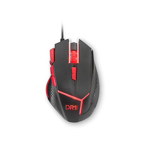 [Amazon Exclusive] DR1TECH Hunter Souris Gamer Professionnel Avec Fil En Fibre Résistante [5 Poids Amovibles + TRIPLE FIRE] - 9 Boutons Jusqu'à 4200 DPI - Souris Filaire Ergonomique Pour PC/PS4/XBOX
