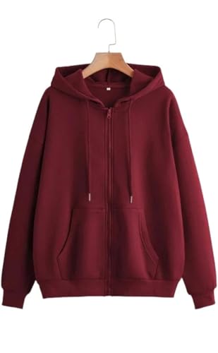 Image of Rabboni Women's Solid Zip-Up Hoodie Jacket | Full Sleeve Hooded Sweatshirt with Kangaroo Pockets | Casual Winter Wear Hoodie for Women